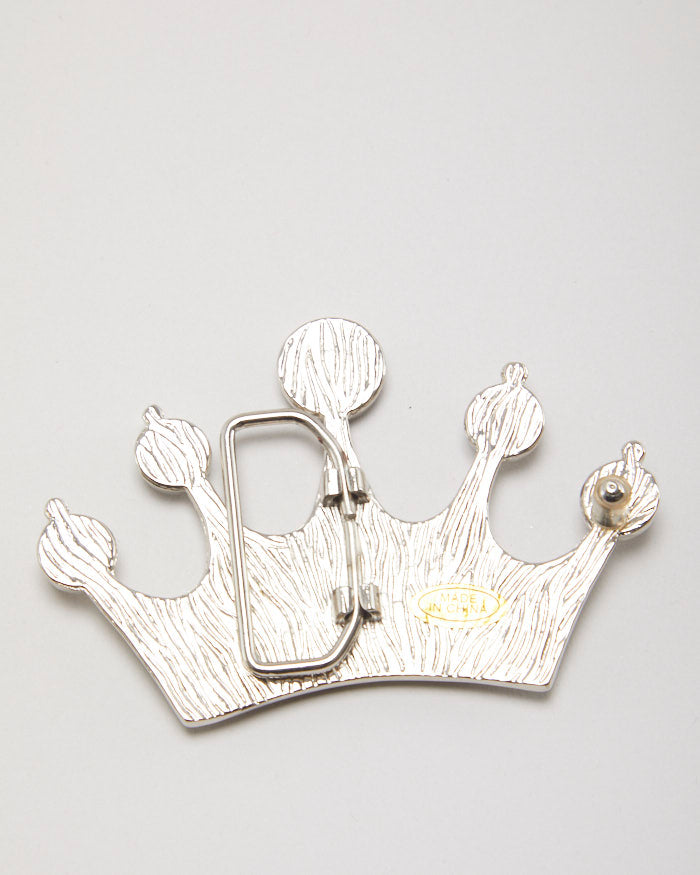 Y2k 00s Rhinestone Silver Crown Belt Buckle
