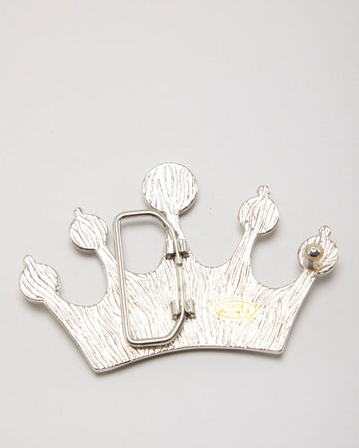 Y2k 00s Rhinestone Silver Crown Belt Buckle