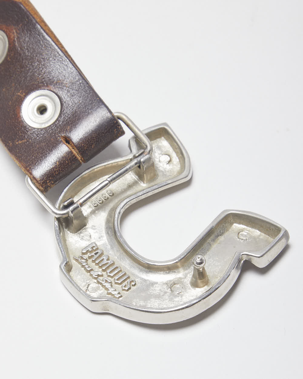 Vintage Western Famous Stars & Straps Brown Leather Studded Silver Toned Horseshoe Buckled Belt