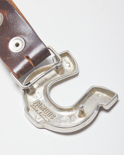 Vintage Western Famous Stars & Straps Brown Leather Studded Silver Toned Horseshoe Buckled Belt