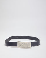 Vintage Western Black Leather Diamante Buckled Belt - W36-42