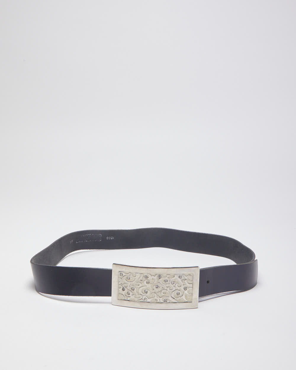 Vintage Western Black Leather Diamante Buckled Belt - W36-42