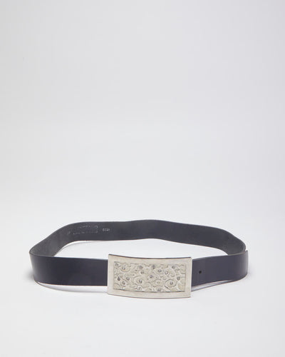 Vintage Western Black Leather Diamante Buckled Belt - W36-42