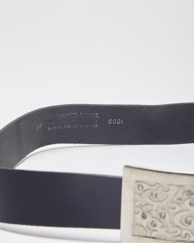 Vintage Western Black Leather Diamante Buckled Belt - W36-42