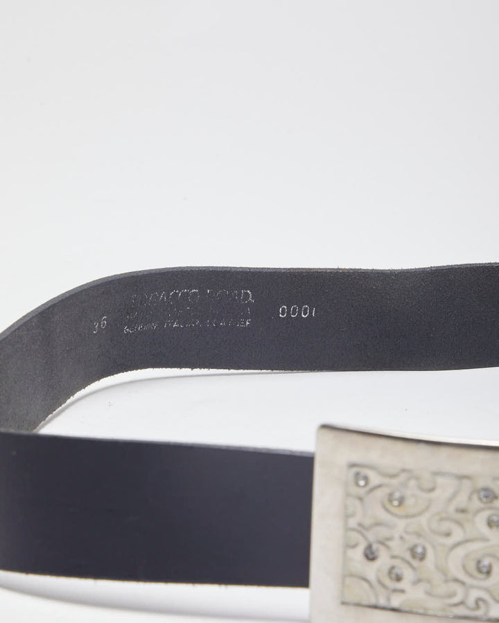 Vintage Western Black Leather Diamante Buckled Belt - W36-42