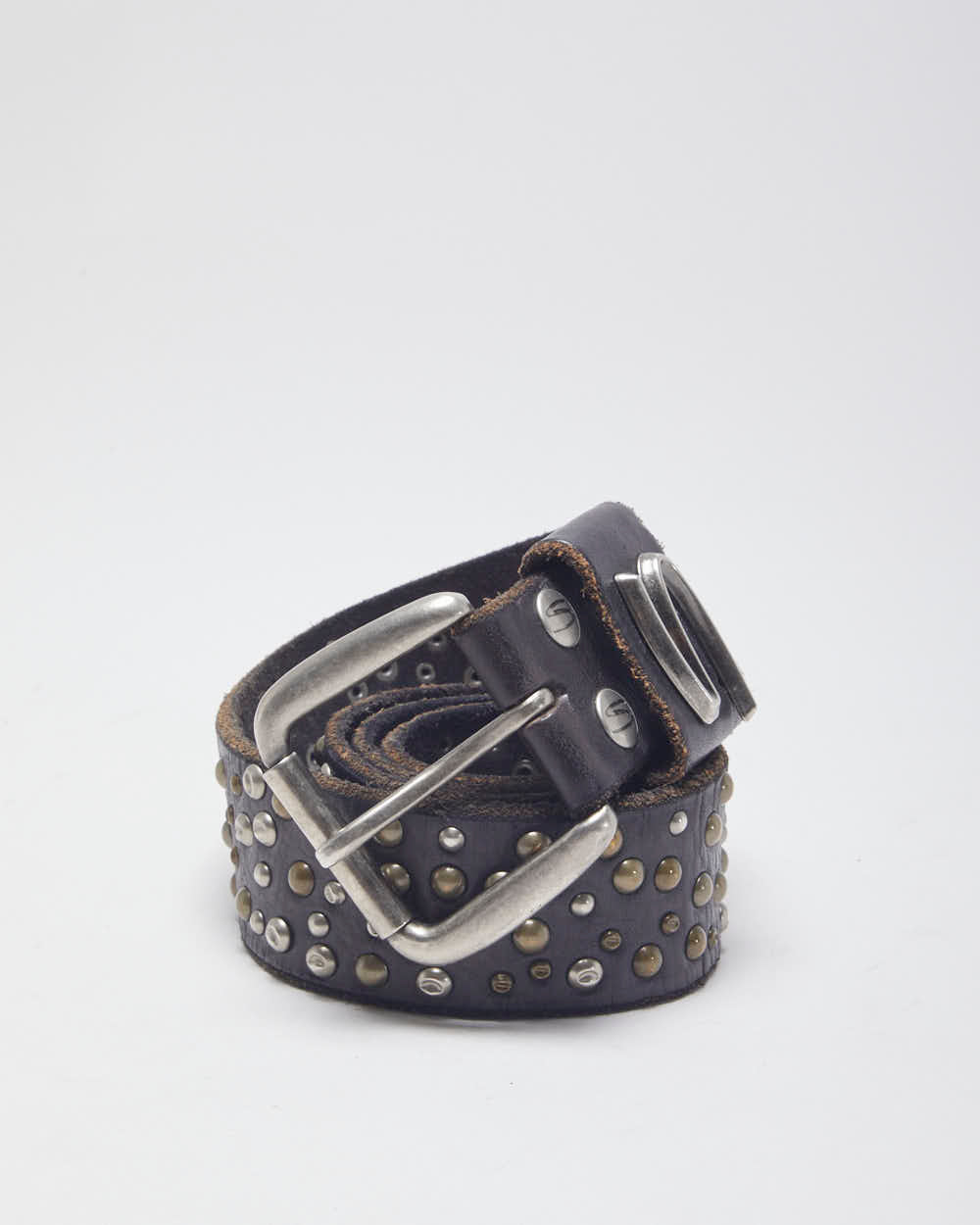 Vintage Brown Leather Studded Belt - W31-37