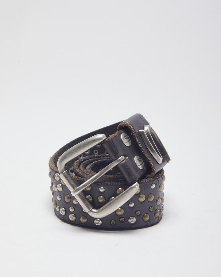 Vintage Brown Leather Studded Belt - W31-37