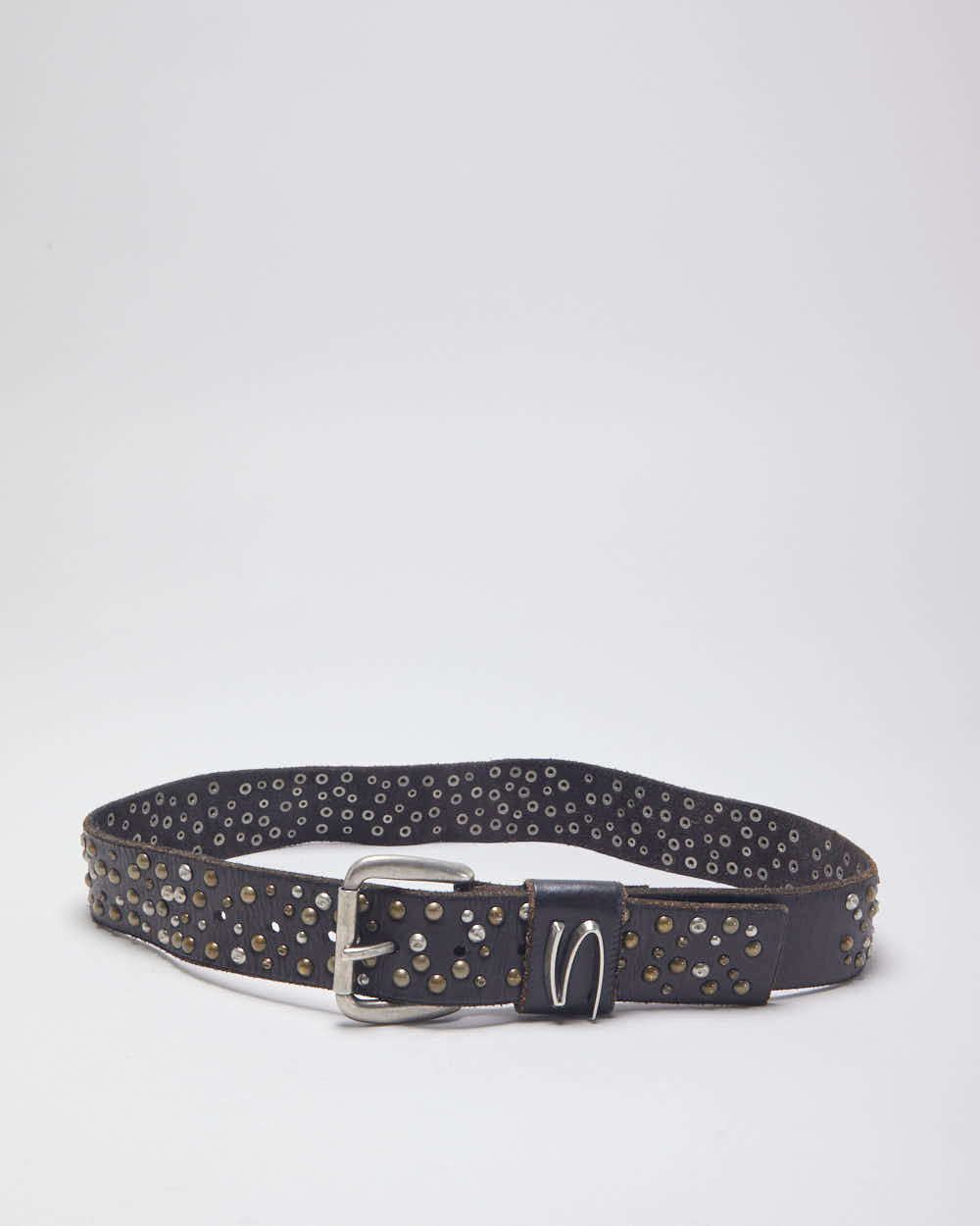 Vintage Brown Leather Studded Belt - W31-37