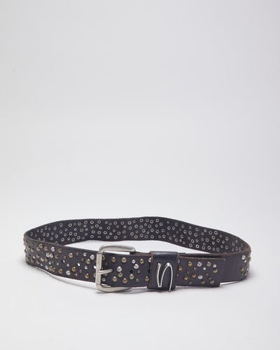 Vintage Brown Leather Studded Belt - W31-37