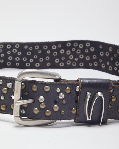 Vintage Brown Leather Studded Belt - W31-37