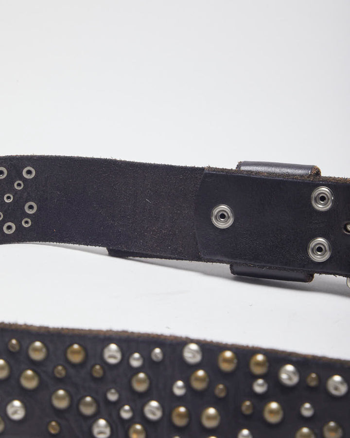 Vintage Brown Leather Studded Belt - W31-37