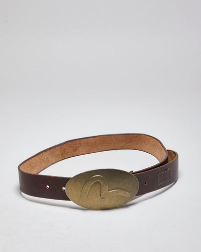 Y2k 00s Evisu Brown Leather Belt - W26-32
