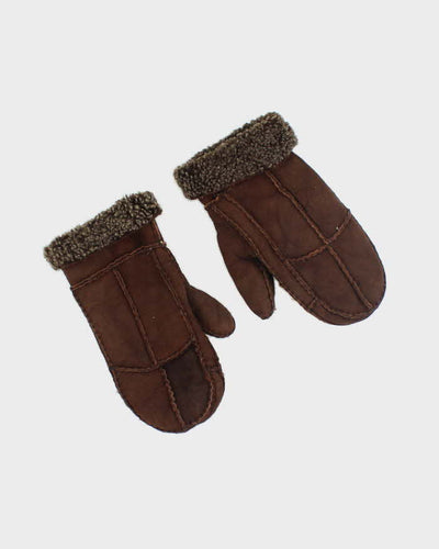 Suede Brown Sherpa Lined Mittens - S