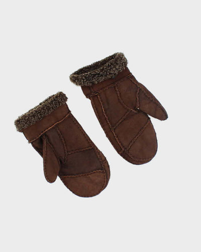Suede Brown Sherpa Lined Mittens - S