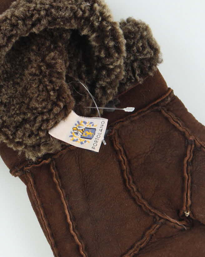 Suede Brown Sherpa Lined Mittens - S