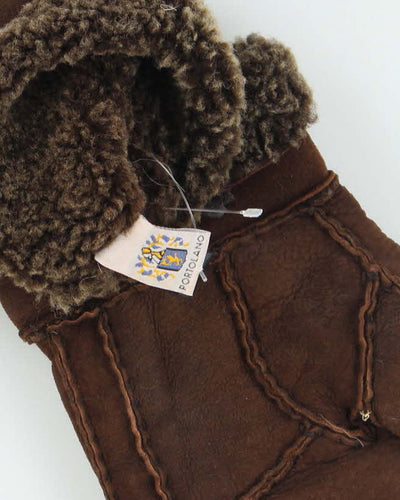 Suede Brown Sherpa Lined Mittens - S