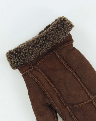 Suede Brown Sherpa Lined Mittens - S