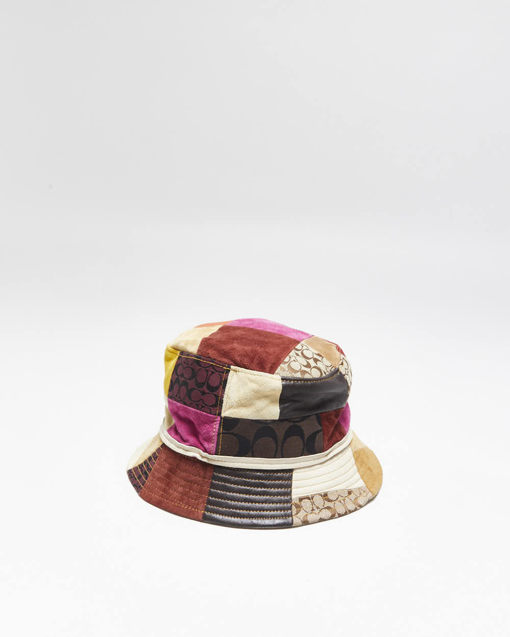 Vintage Y2K 00s Coach Signature Patchwork Leather/Canvas Bucket Crusher Hat - S
