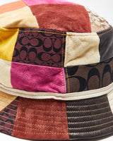 Vintage Y2K 00s Coach Signature Patchwork Leather/Canvas Bucket Crusher Hat - S