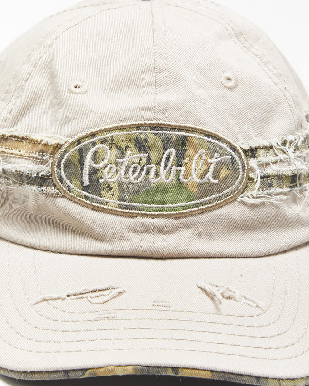 Vintage Y2K 00s Peterbilt Khaki Camouflage Distressed Velcro Baseball Cap - OS