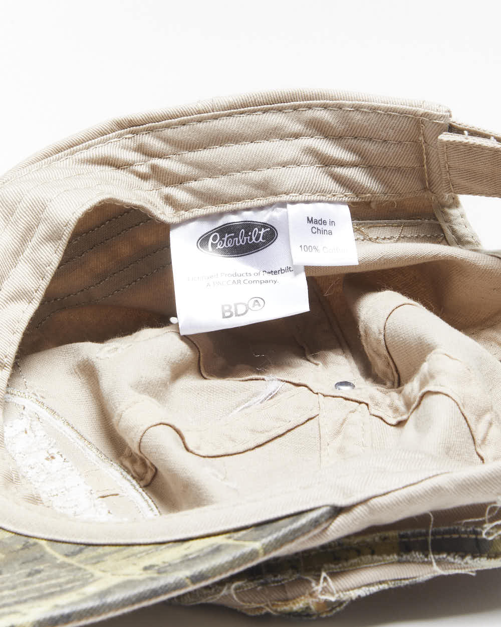 Vintage Y2K 00s Peterbilt Khaki Camouflage Distressed Velcro Baseball Cap - OS