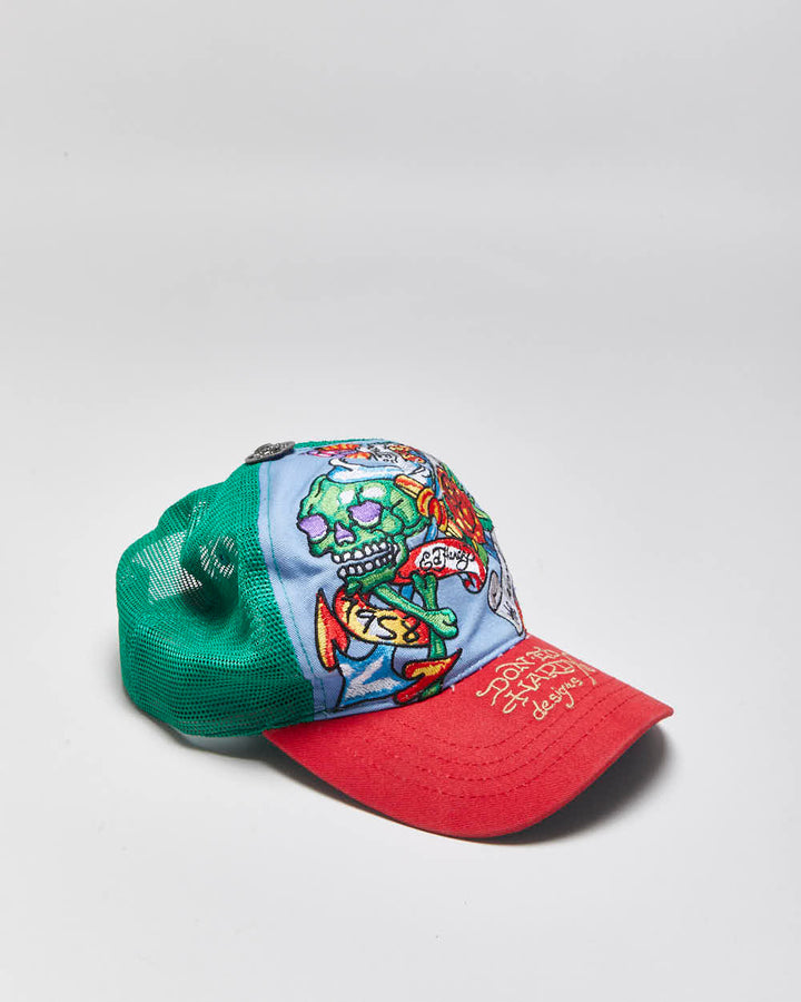 Vintage Y2K 00s Ed Hardy Christian Audigier Denim Canvas Trucker Hat - OS