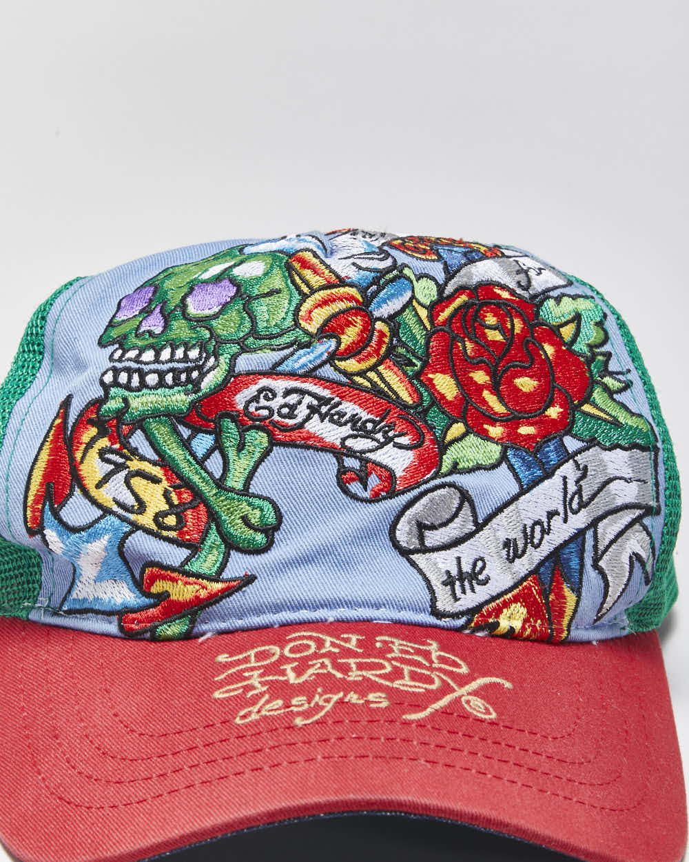 Vintage Y2K 00s Ed Hardy Christian Audigier Denim Canvas Trucker Hat - OS