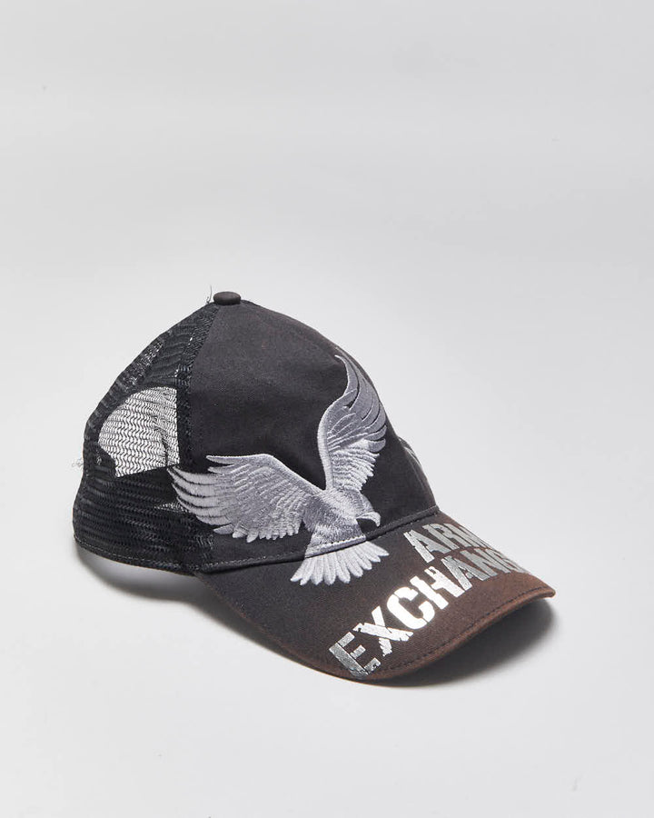 Vintage Armani Exchange AX91 Embroidered Eagle Canvas Trucker Hat - OS