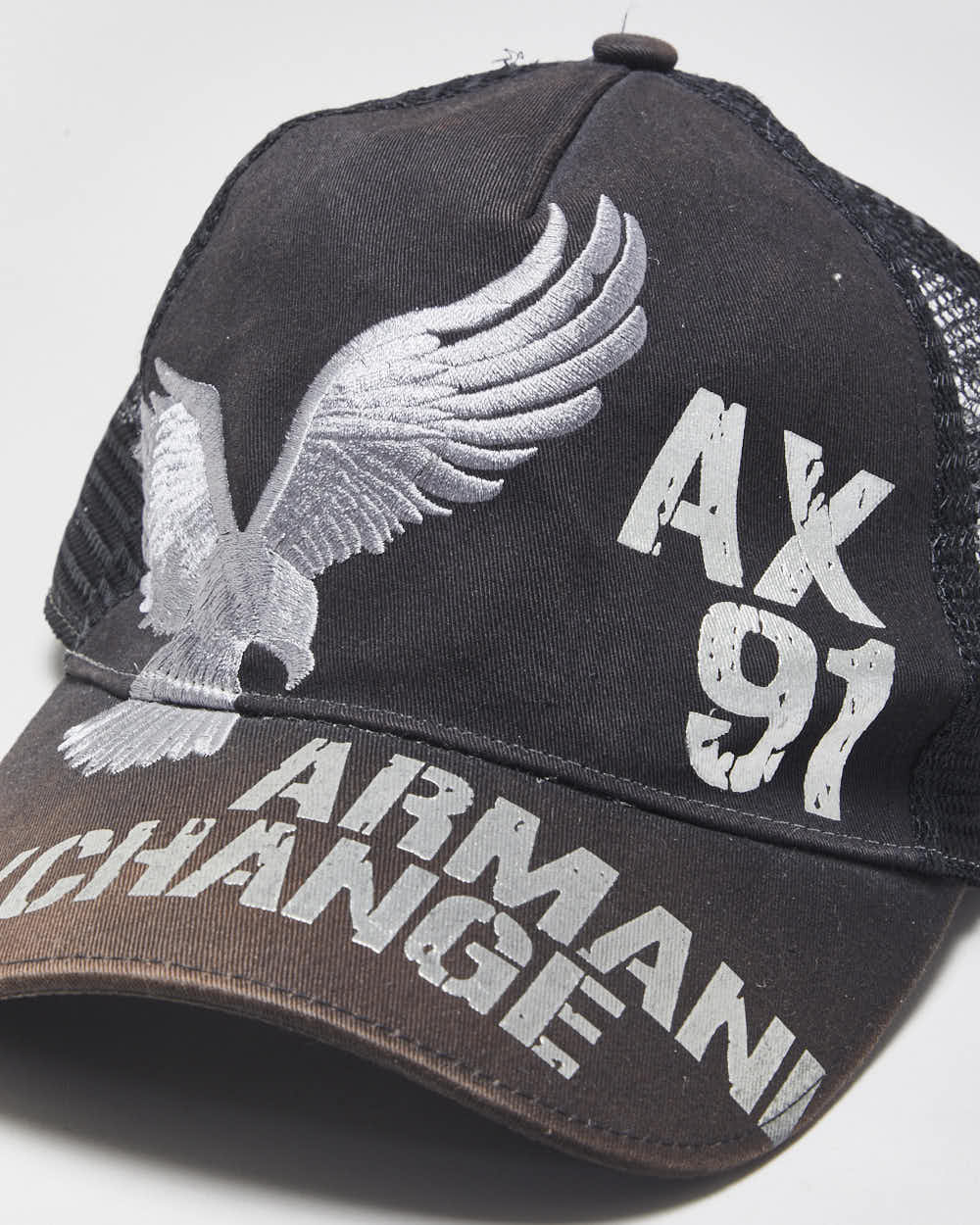 Vintage Armani Exchange AX91 Embroidered Eagle Canvas Trucker Hat - OS