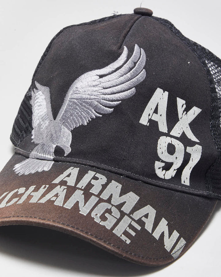 Vintage Armani Exchange AX91 Embroidered Eagle Canvas Trucker Hat - OS