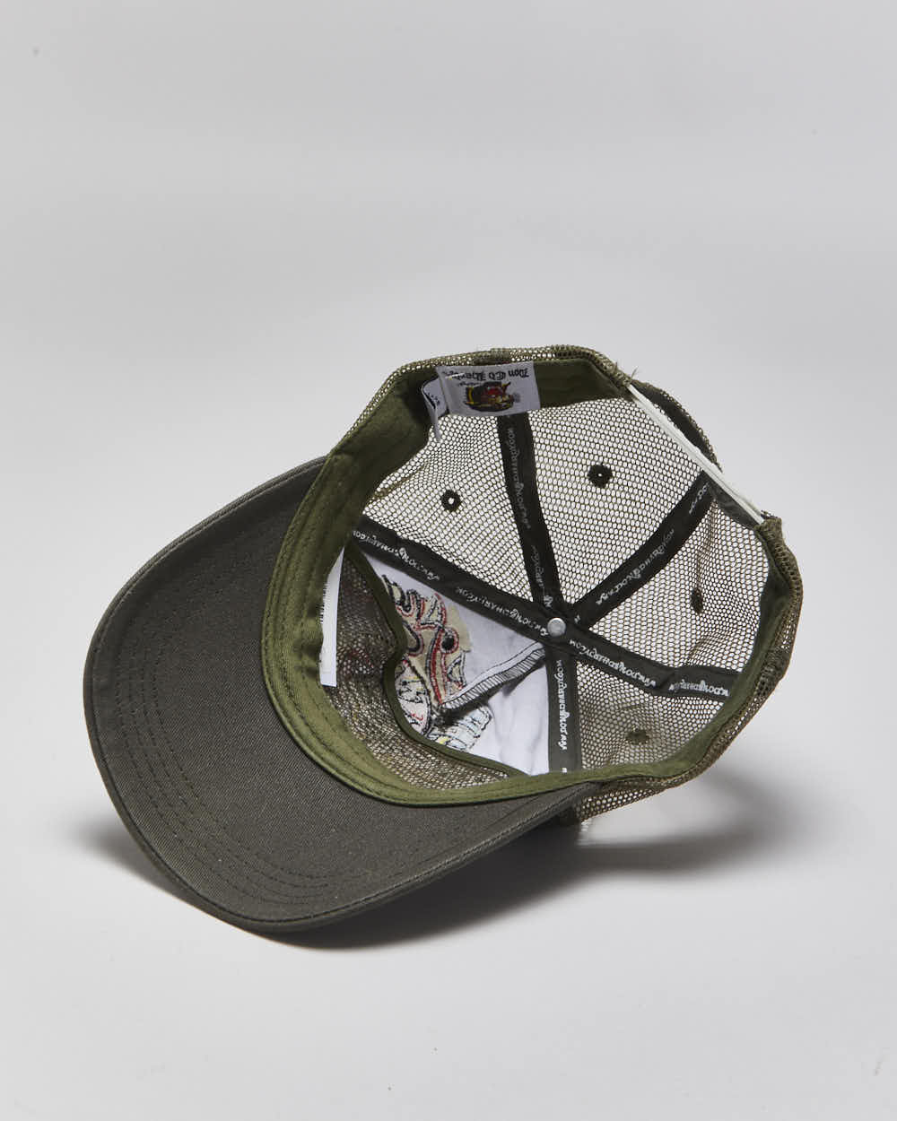 Vintage Y2K 00s Ed Hardy Khaki Embellished Skull Racer Trucker Hat - OS