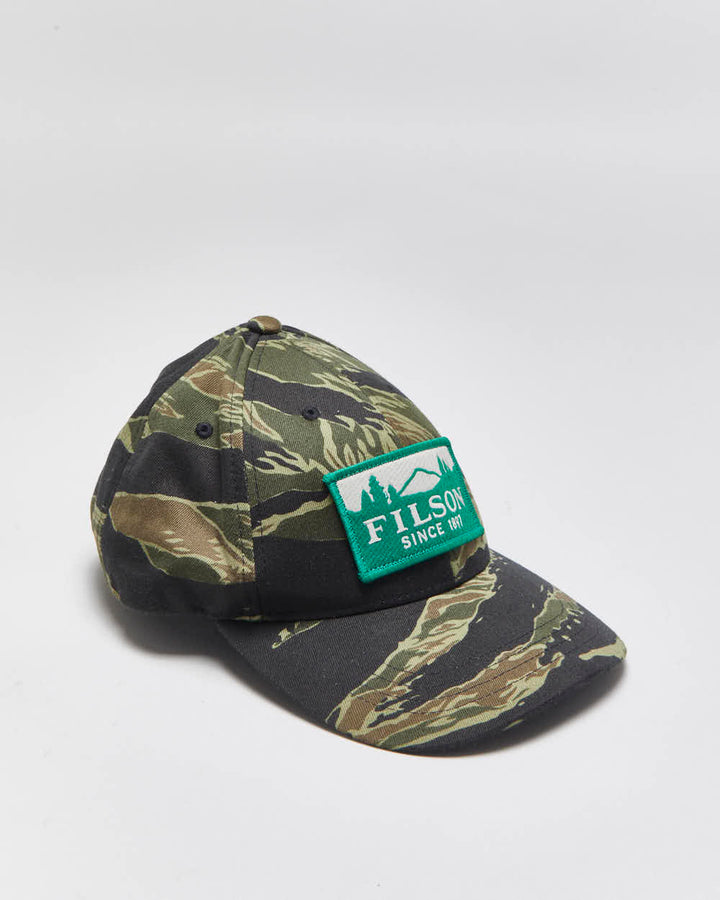 Vintage Filson Logger Tiger Camo Leather Strap Patch Canvas Baseball Cap - OS