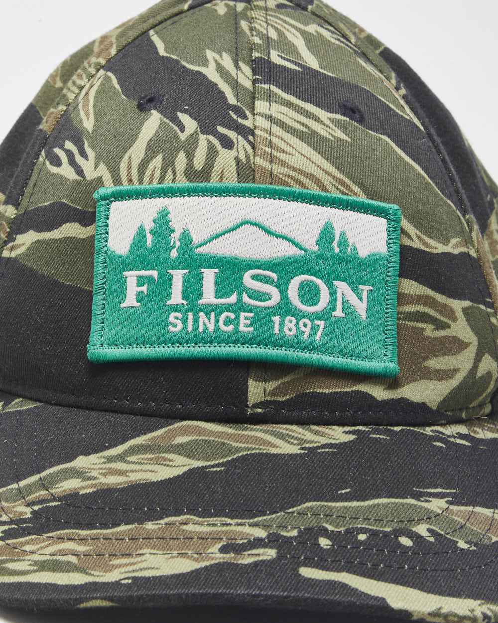 Vintage Filson Logger Tiger Camo Leather Strap Patch Canvas Baseball Cap - OS