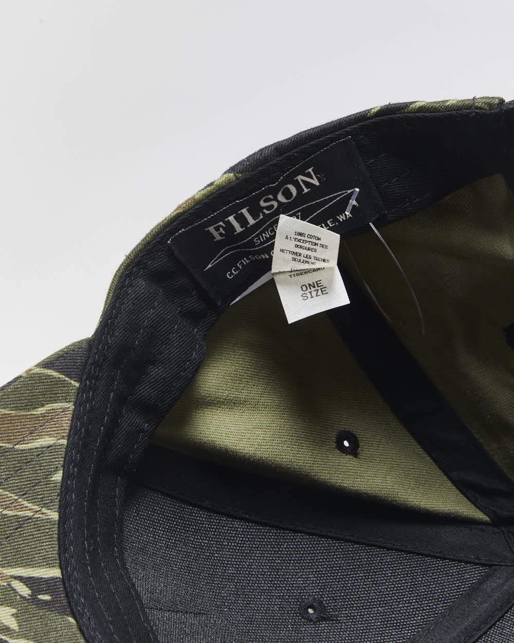 Vintage Filson Logger Tiger Camo Leather Strap Patch Canvas Baseball Cap - OS