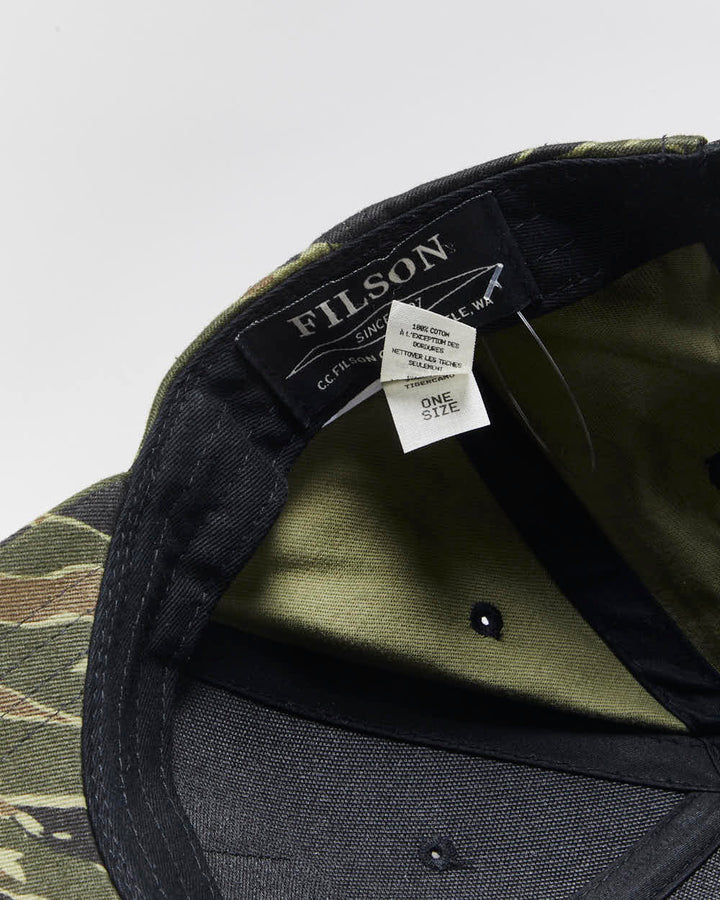Vintage Filson Logger Tiger Camo Leather Strap Patch Canvas Baseball Cap - OS