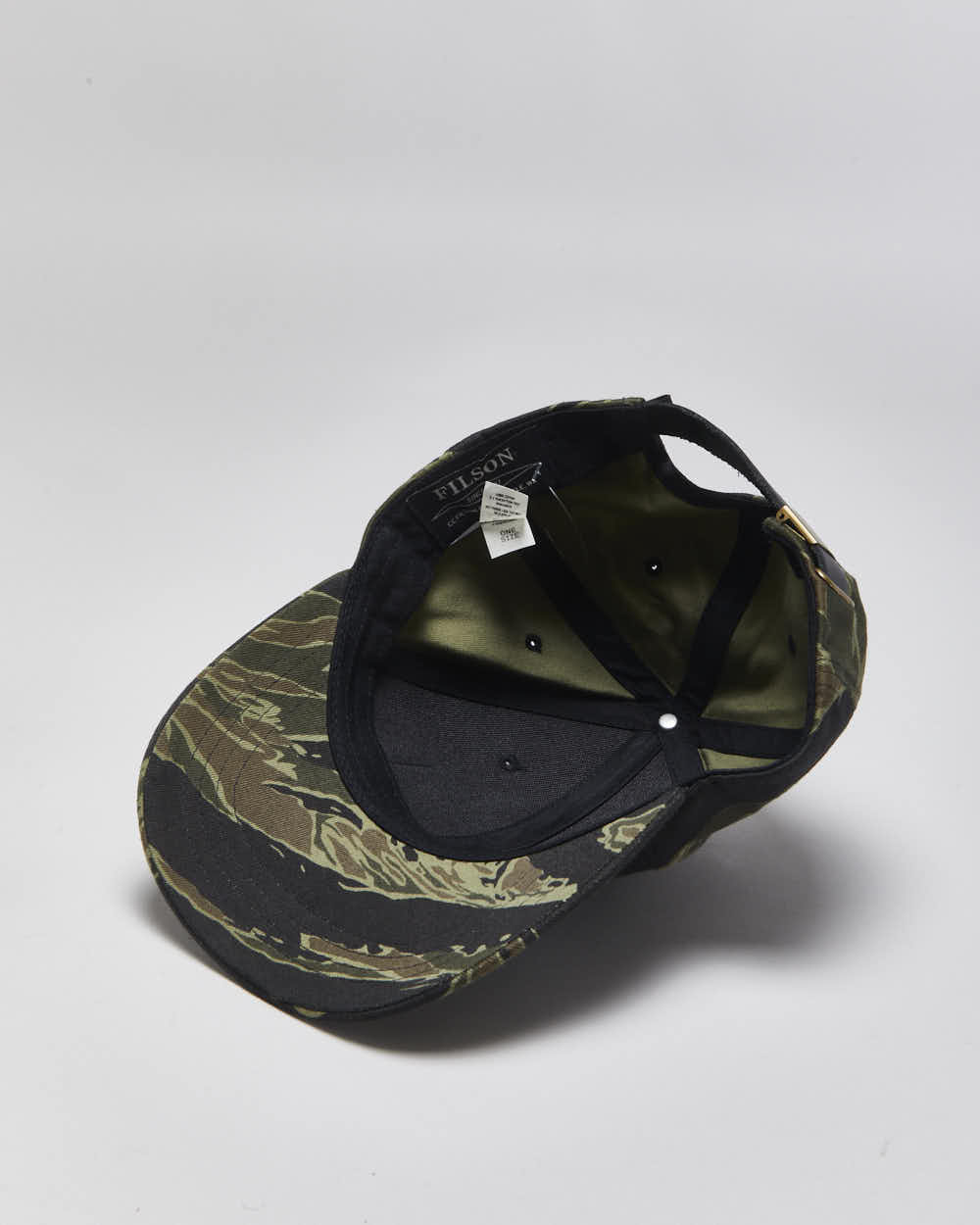 Vintage Filson Logger Tiger Camo Leather Strap Patch Canvas Baseball Cap - OS