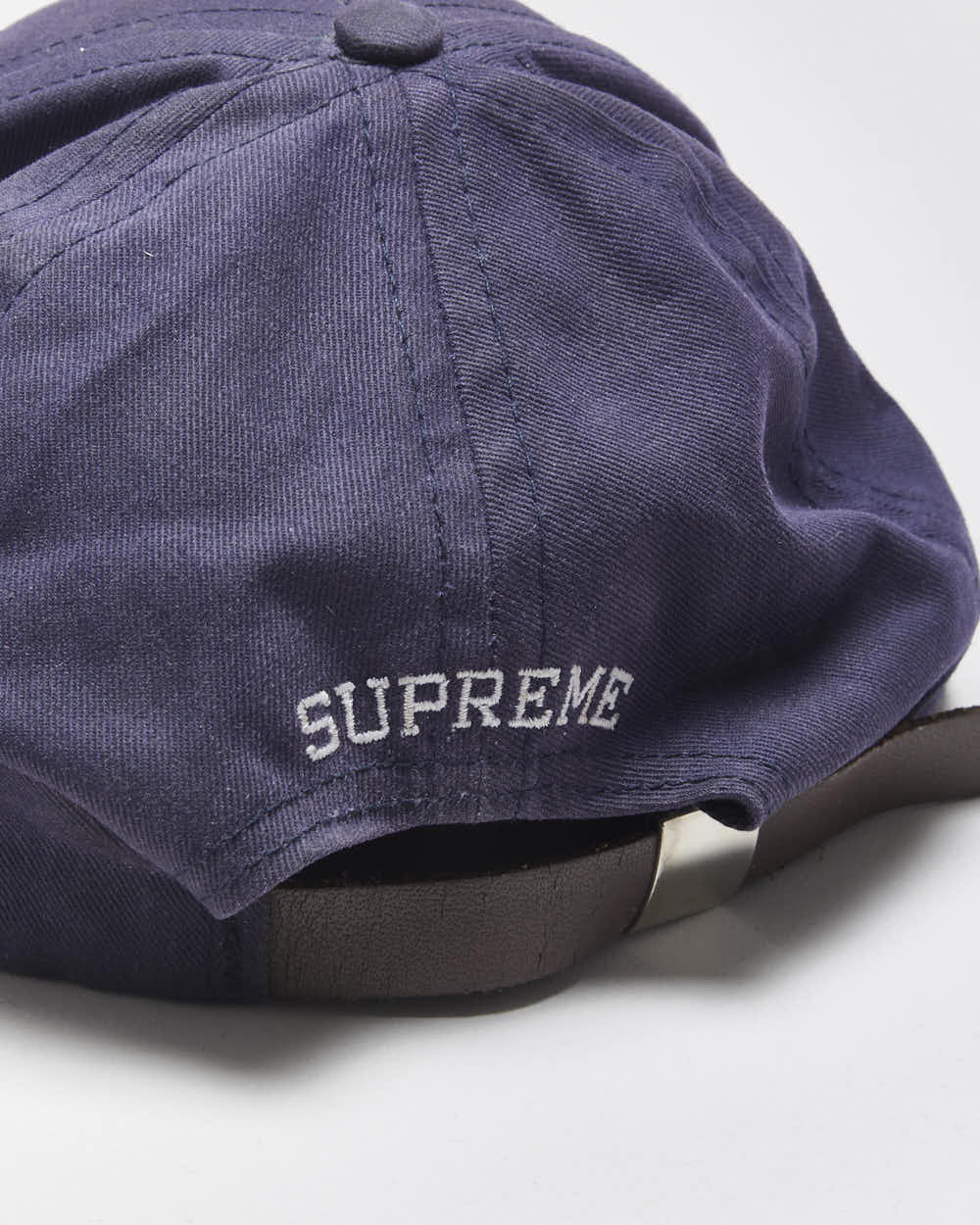 Vintage Supreme Grained Leather S Patch Canvas Flat Brim Baseball Cap - OS