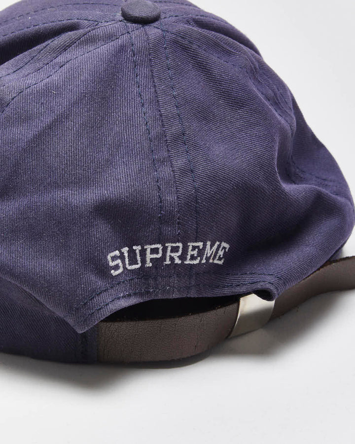 Vintage Supreme Grained Leather S Patch Canvas Flat Brim Baseball Cap - OS