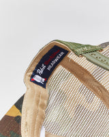 DS Vintage Pabst Blue Ribbon Beer Woodland Camo Canvas Flat Brim Trucker Hat - OS