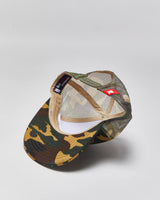 DS Vintage Pabst Blue Ribbon Beer Woodland Camo Canvas Flat Brim Trucker Hat - OS