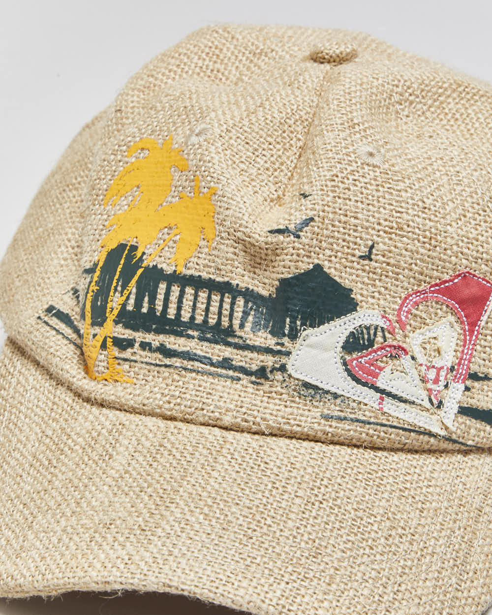 Vintage Roxy Linen Straw Velcro Baseball Cap - OS