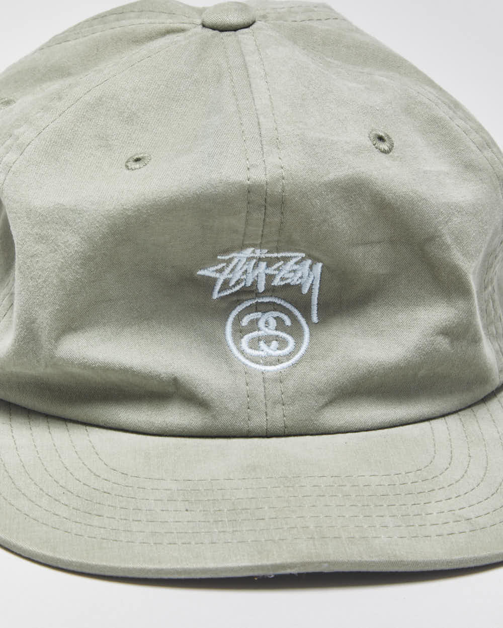 Vintage Stussy Sage Green Stock Lock Canvas Flat Brim Baseball Cap - OS