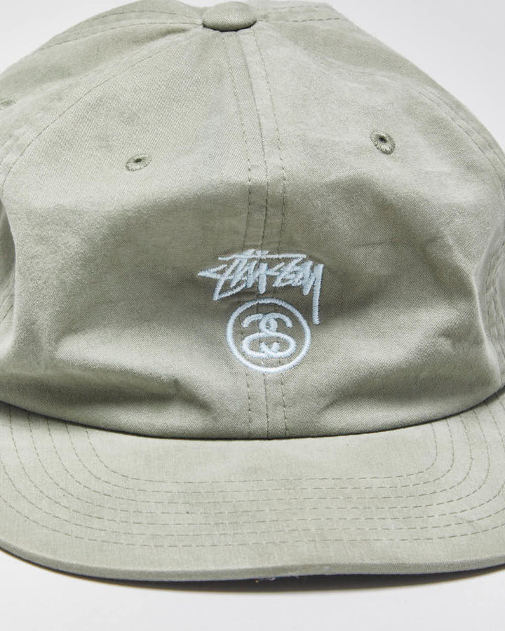 Vintage Stussy Sage Green Stock Lock Canvas Flat Brim Baseball Cap - OS