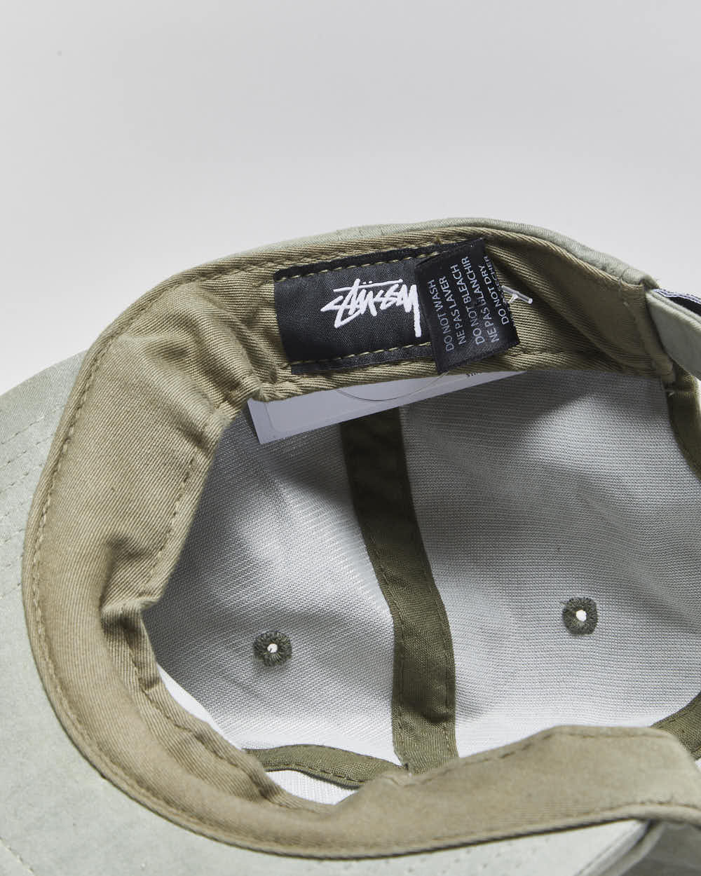 Vintage Stussy Sage Green Stock Lock Canvas Flat Brim Baseball Cap - OS