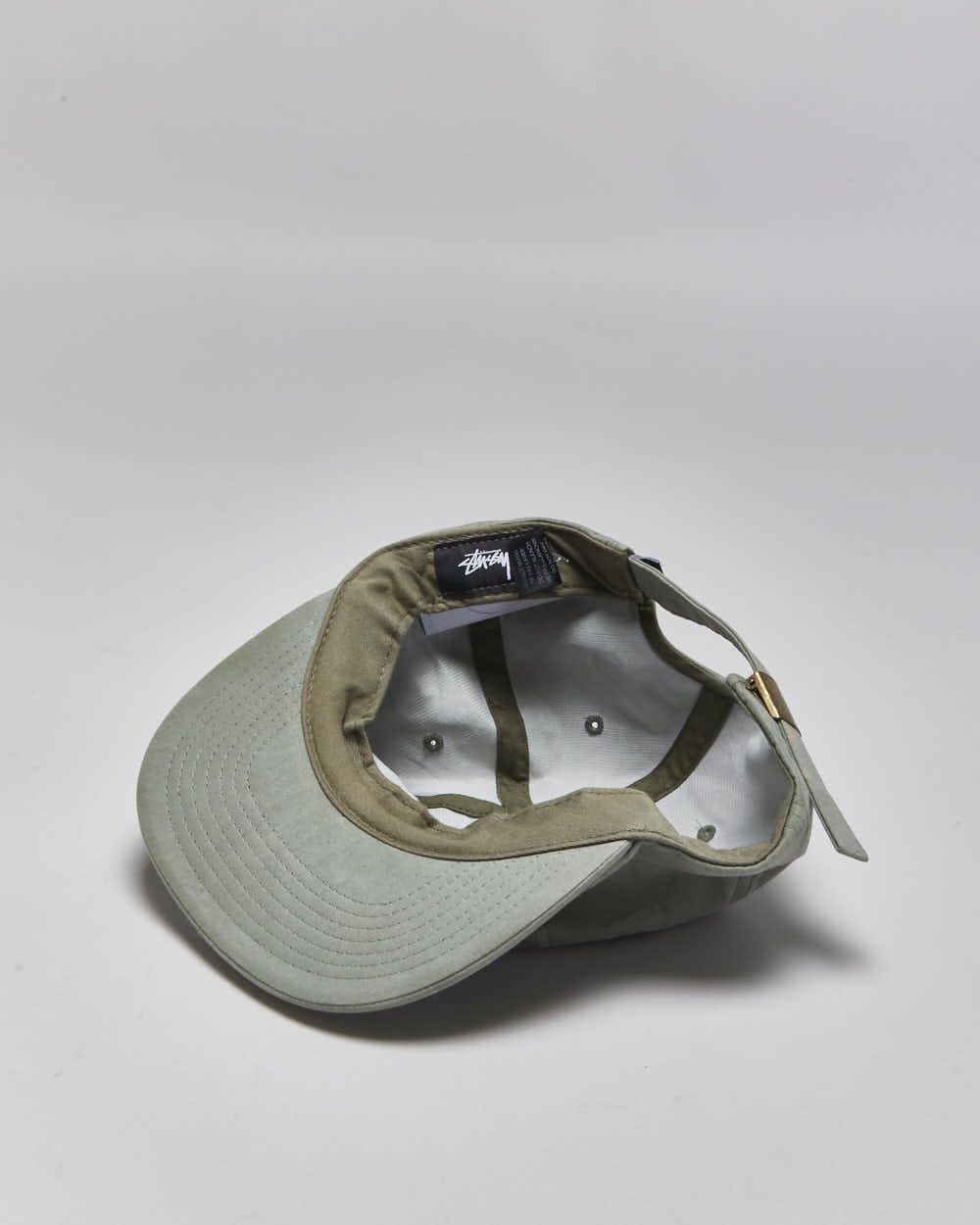 Vintage Stussy Sage Green Stock Lock Canvas Flat Brim Baseball Cap - OS