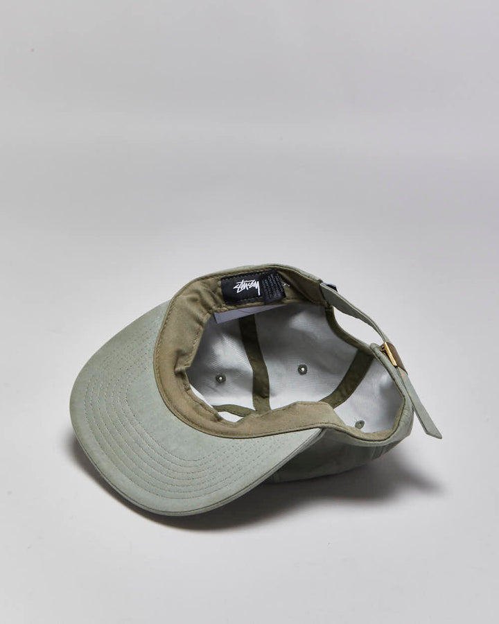 Vintage Stussy Sage Green Stock Lock Canvas Flat Brim Baseball Cap - OS