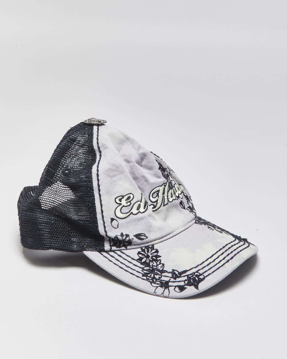 Vintage Y2K 00s Ed Hardy Christian Audigier Violet Tie-Dye Embroidered Denim Trucker Hat - OS