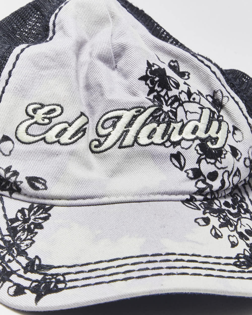 Vintage Y2K 00s Ed Hardy Christian Audigier Violet Tie-Dye Embroidered Denim Trucker Hat - OS