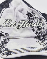 Vintage Y2K 00s Ed Hardy Christian Audigier Violet Tie-Dye Embroidered Denim Trucker Hat - OS