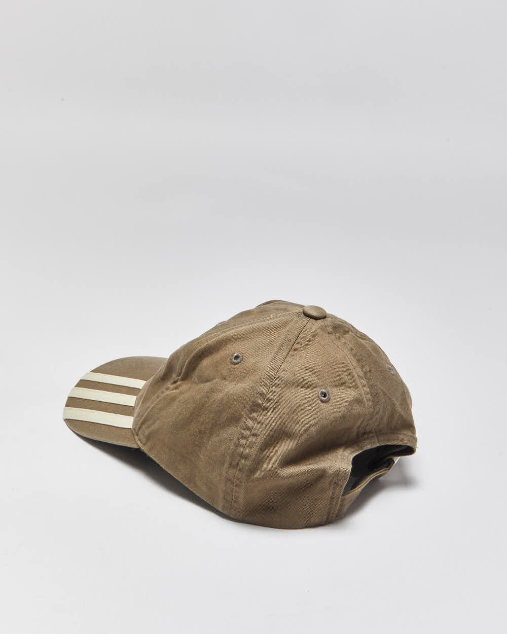 Vintage Y2K 00s Adidas Khaki Embroidered 3-Stripe Baseball Cap - OS